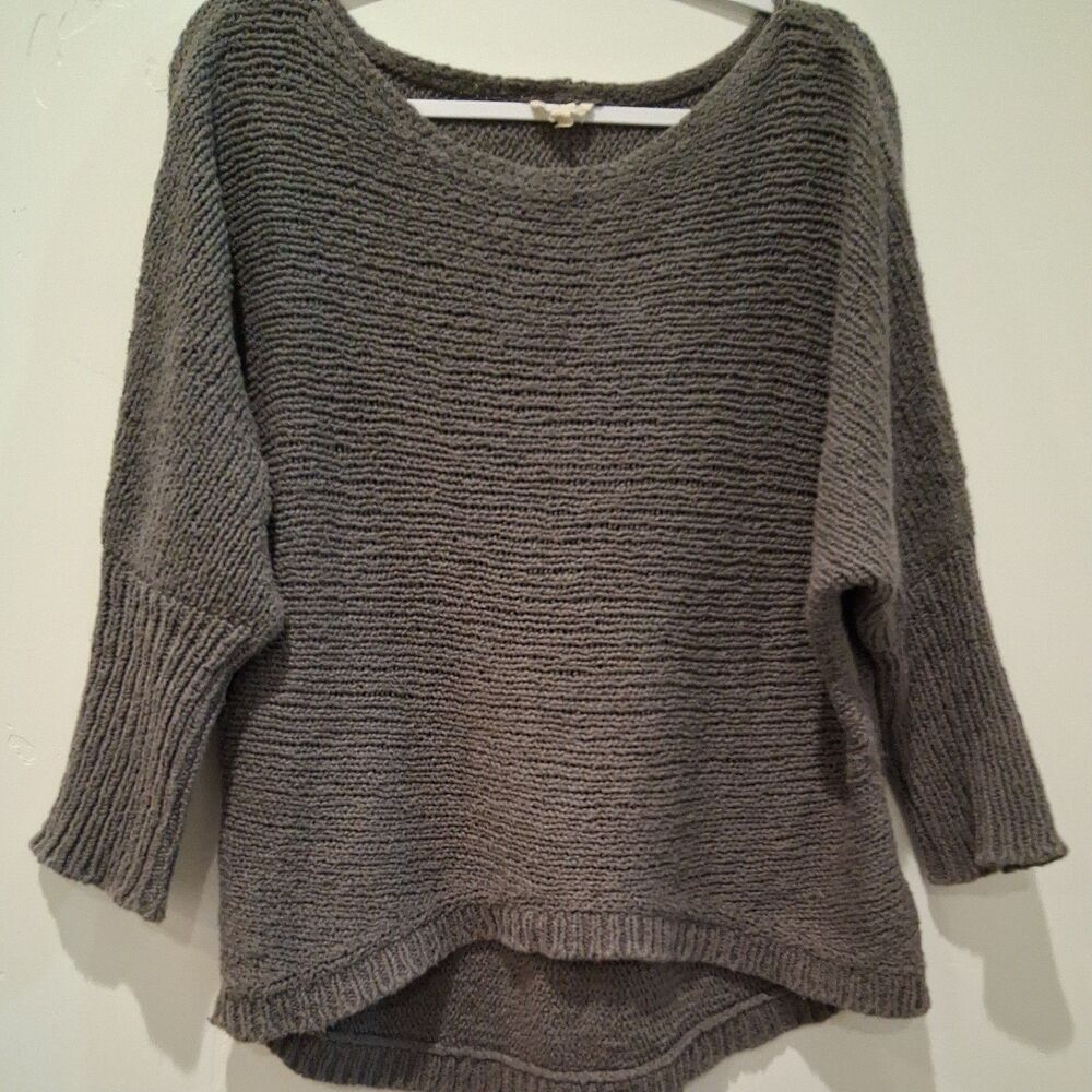 Eileen Fisher Knit Sweater Gray Pullover Chunky 100% Organic Cotton women size S